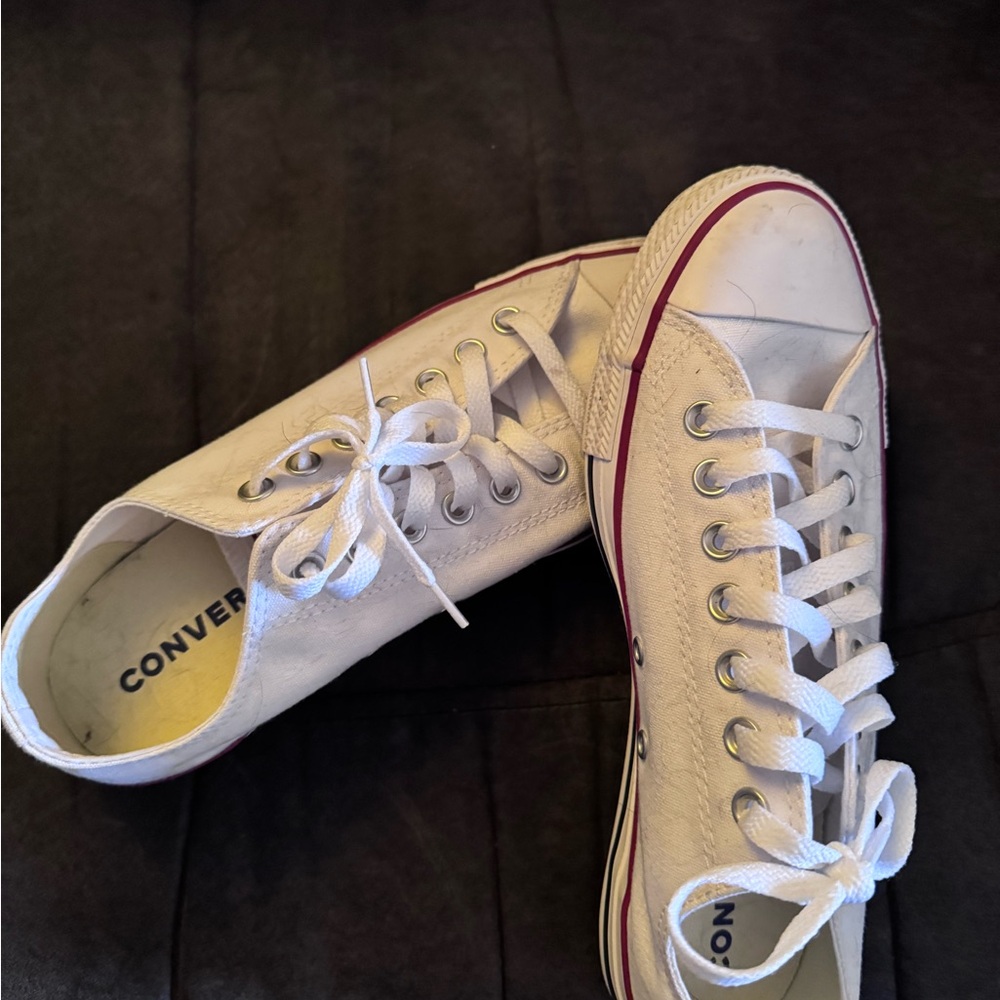 Converse White Low Top Sneakers with Red Stripe